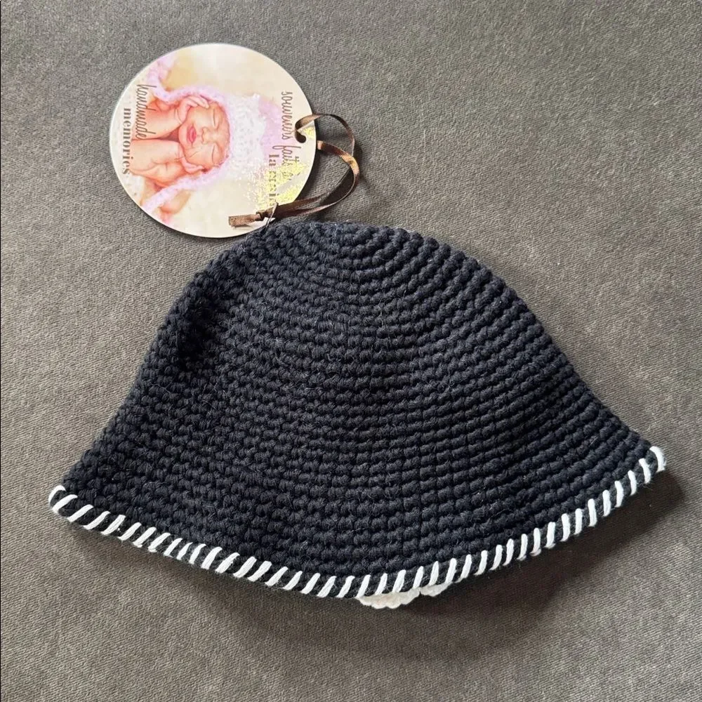 Daisy Baby Black Crocheted Sun Hat Layered Flower 100% Cotton 6-12 months NEW